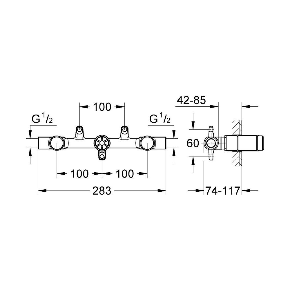 Встраиваемая часть двухвентильного смесителя для раковины GROHE на 3 отверстия (29025000)
