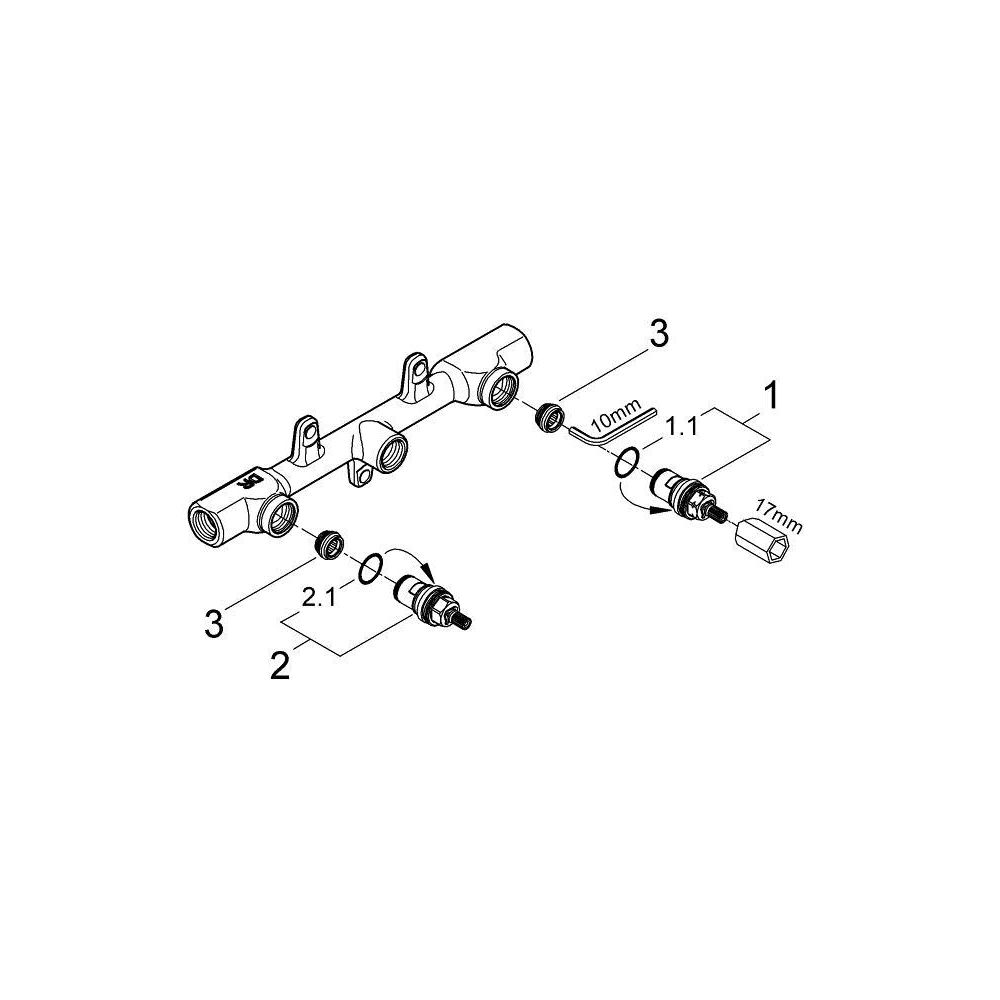 Встраиваемая часть двухвентильного смесителя для раковины GROHE на 3 отверстия (29025000)