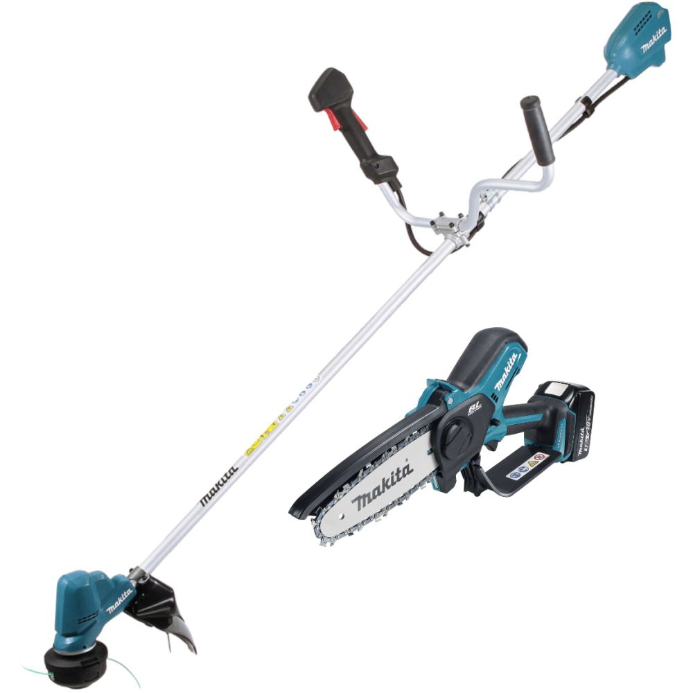 Аккумуляторный набор садовой техники Makita, 18 В: цепная пила DUC150 + триммер DUR190U, с АКБ 3 Ач и ЗУ