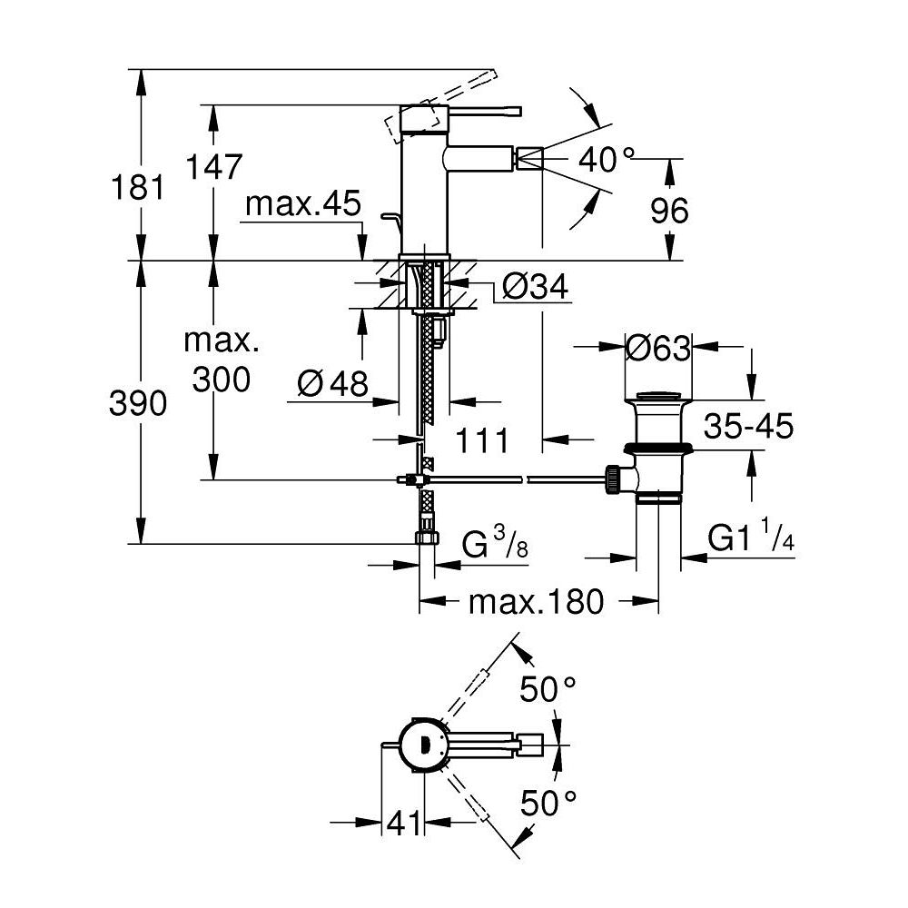 Смеситель для биде GROHE Essence с донным клапаном, темный графит матовый (24178AL1)