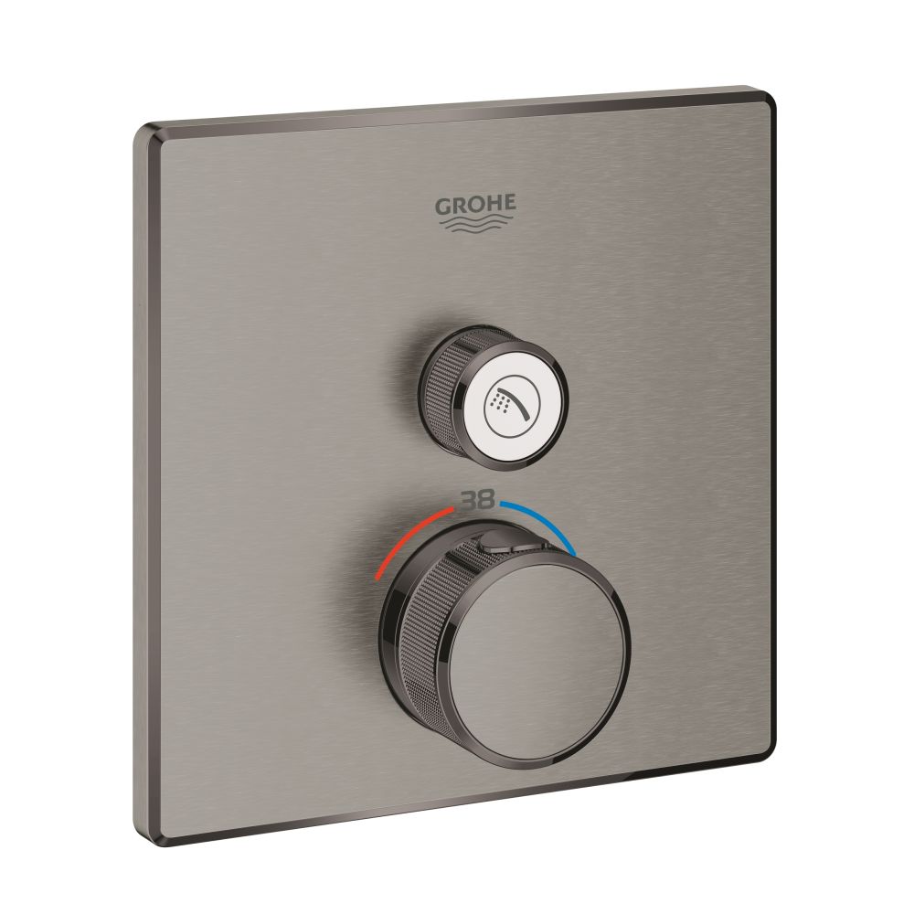 Внешняя часть термостата для душа GROHE Grohtherm SmartControl на 1 потребителя, квадратная, темный графит матовый (29123AL0)