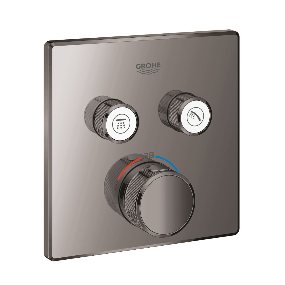 Внешняя часть термостата для ванны и душа GROHE Grohtherm SmartControl на 2 потребителя, квадратная, темный графит глянец (29124A00)
