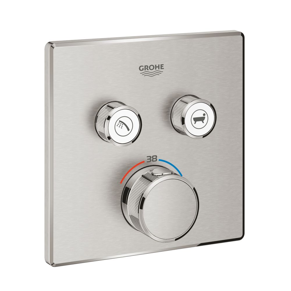 Внешняя часть термостата для ванны и душа GROHE Grohtherm SmartControl на 2 потребителя, квадратная, суперсталь (29124DC0)