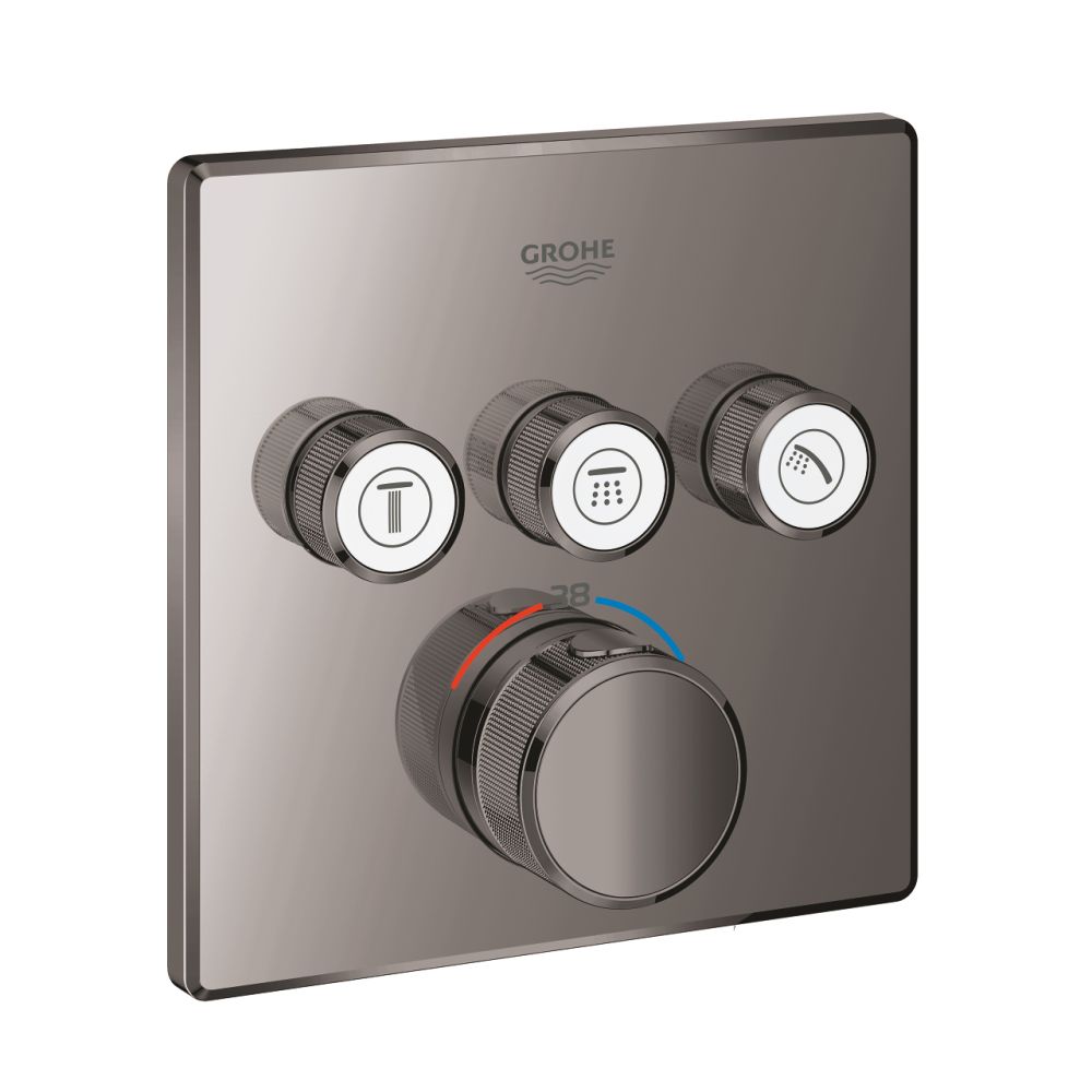 Внешняя часть термостата для ванны и душа GROHE Grohtherm SmartControl на 3 потребителя, квадратная, темный графит глянец (29126A00)