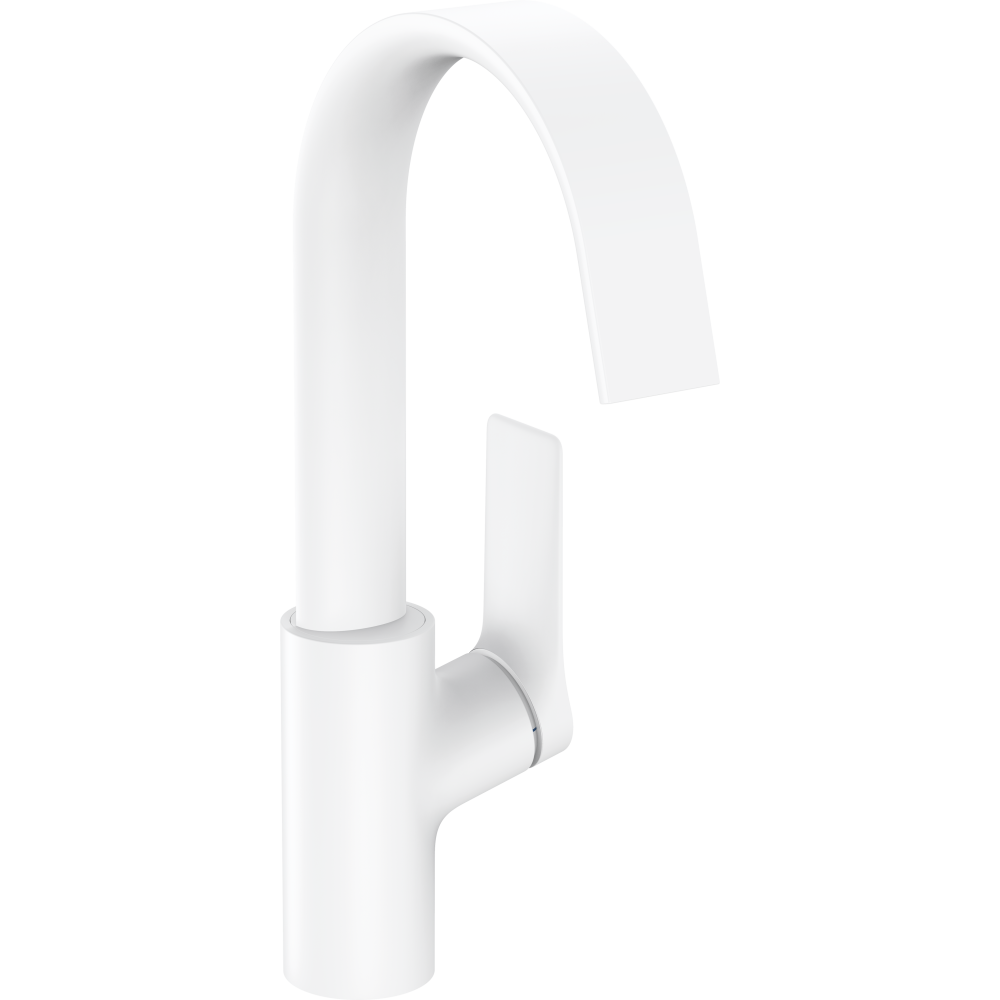 Смеситель для раковины hansgrohe Vivenis 210 с поворотным изливом, со сливным гарнитуром 75030700, матовый белый