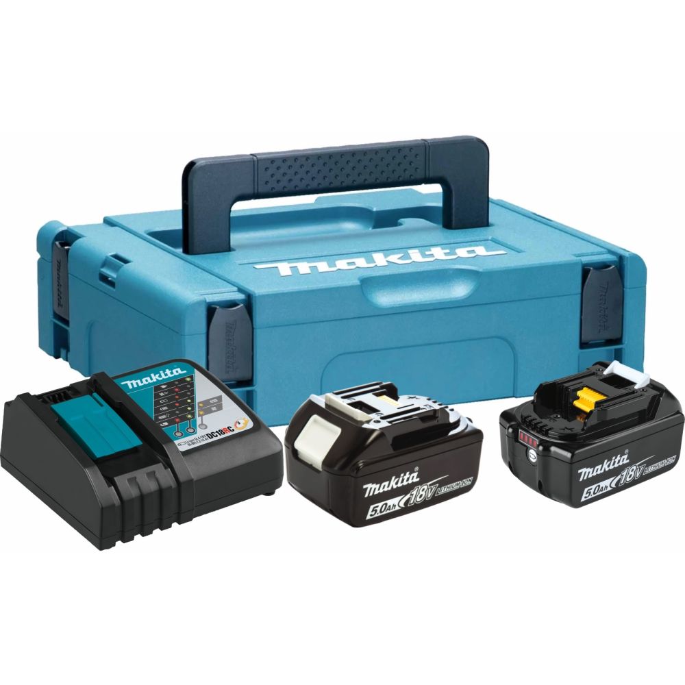 Набор Makita 198311-6: 2 АКБ BL1850B, Li-Ion, 18 В, 5 Ач и быстрое зарядное устройство DC18RC, 7.2-18 В, 9 A, в кейсе Makpac