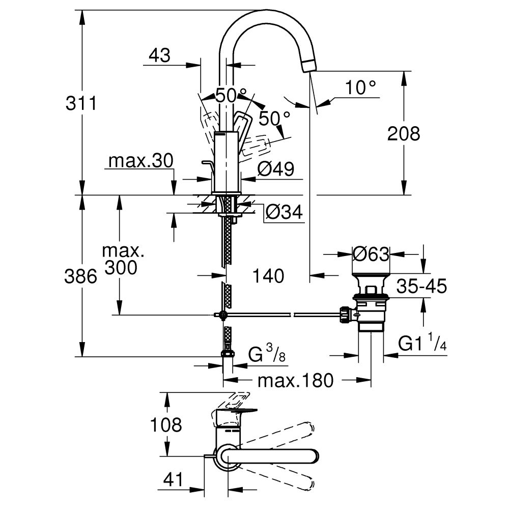 Смеситель для раковины GROHE BauLoop, L-size, хром (23763001)