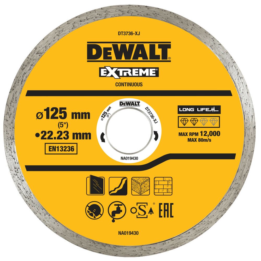 Диск алмазный DEWALT сплошной по керамике 125х22.2мм (DT3736-XJ)