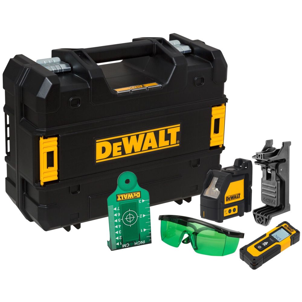 Аккумуляторный набор лазерного инструмента DEWALT DW0887100-1: нивелир DW088CG + дальномер DWHT77100, на батарейках, в кейсе TSTAK
