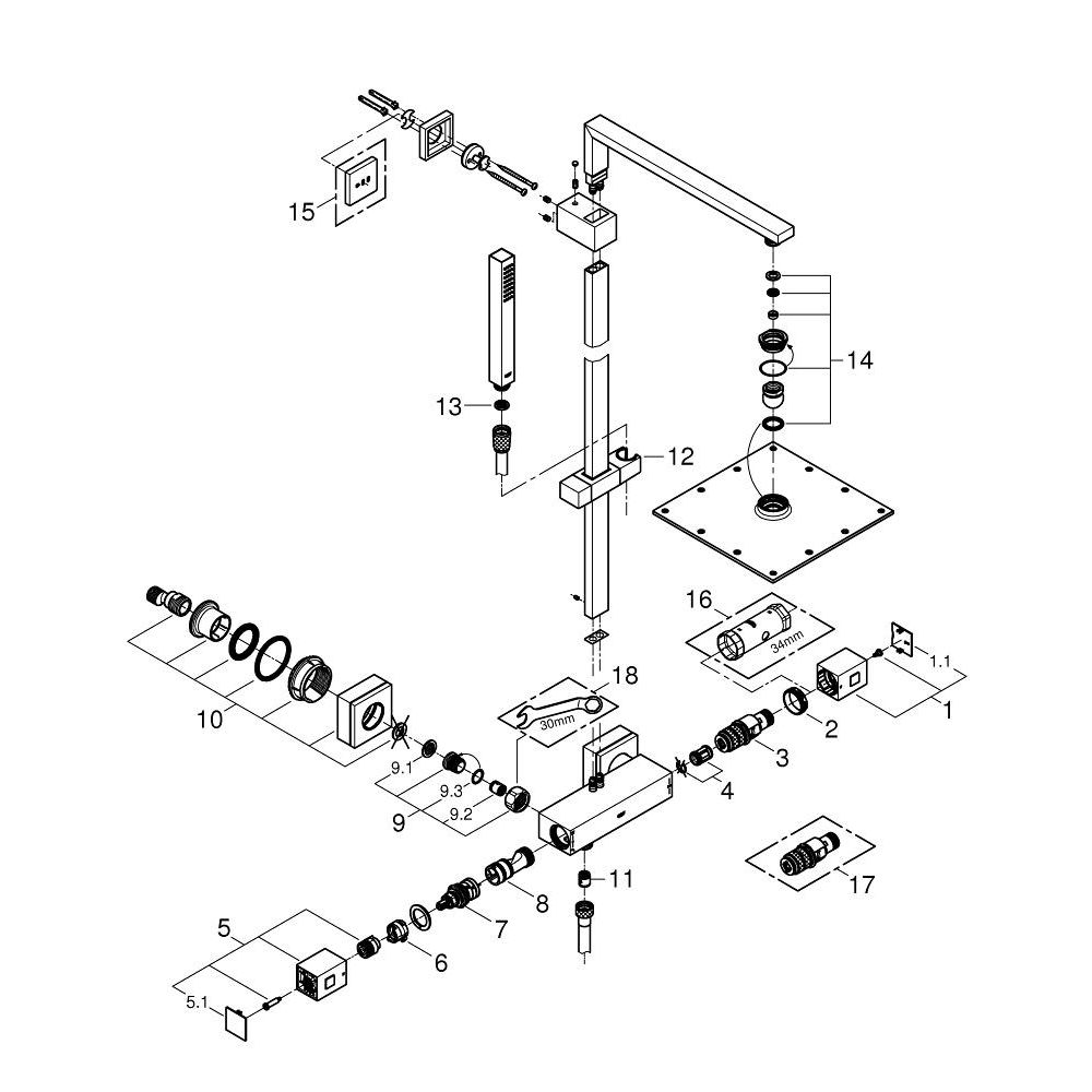 Душевая система GROHE Euphoria Cube System 230 с термостатом для душа, хром (26087000)