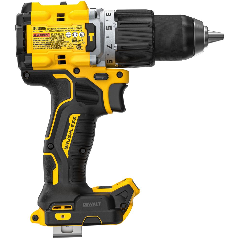 Ударная дрель-шуруповерт DEWALT DCD806NT, 20 В, 2000 об/мин, 34000 уд/мин, без АКБ и ЗУ, в кейсе TSTAK (DCD806NT-A9)