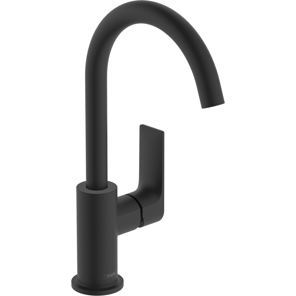 Смеситель для раковины hansgrohe Rebris E 210, с поворотным изливом, со сливным гарнитуром 72576670, матовый черный