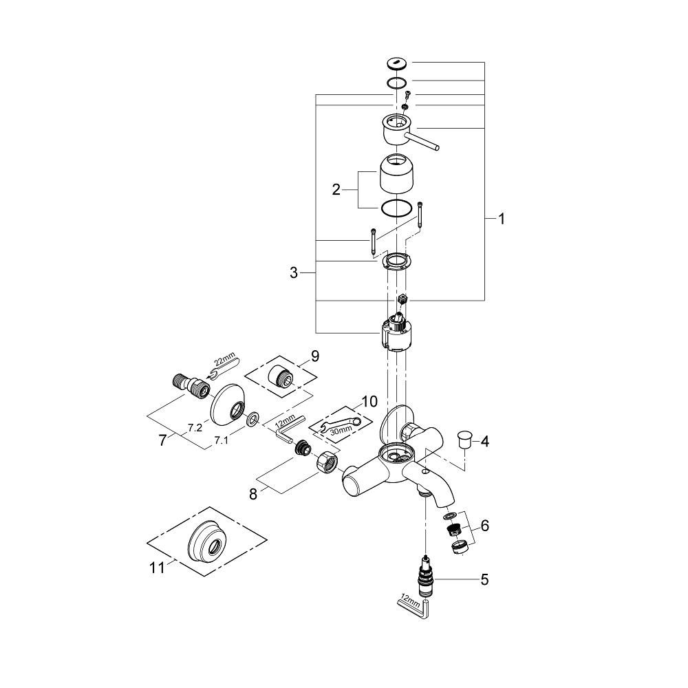 Смеситель для ванны GROHE BauClassic, хром (32865000/U), уцененный товар