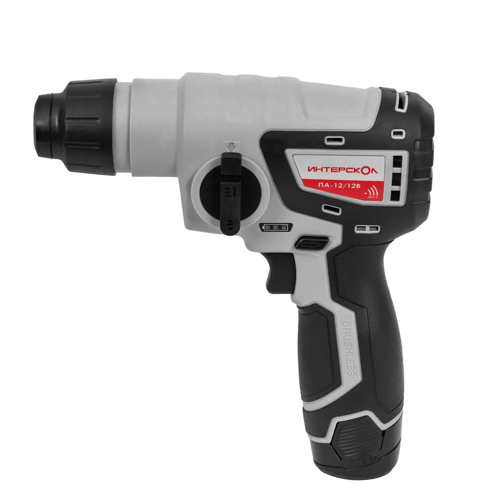 Аккумуляторный перфоратор ИНТЕРСКОЛ ПА-12/12В, 12 В, 1.2 Дж, 4250 уд/мин, с 2 АКБ 2 Ач и ЗУ (648.2.2.70)