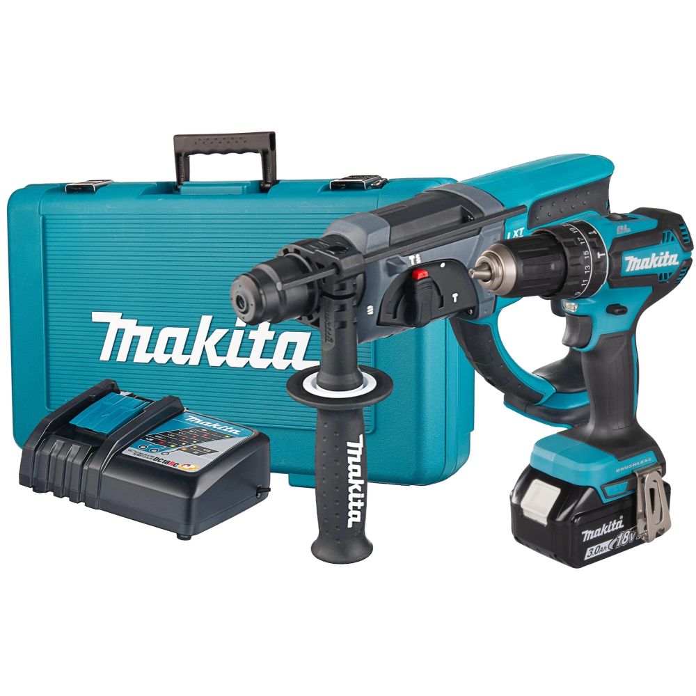 Аккумуляторный набор Makita 18 В: дрель-шуруповерт DHP485 + перфоратор DHR202, с АКБ 3 Ач и ЗУ, в кейсе
