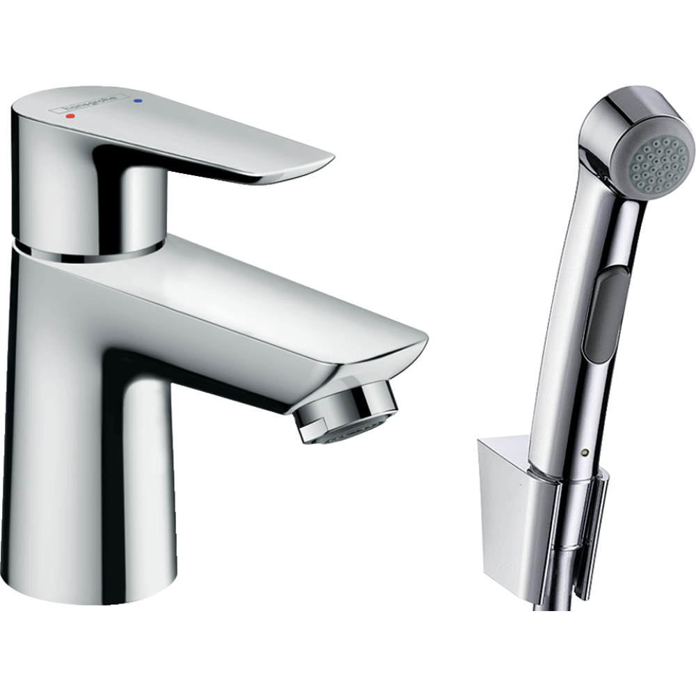 Смеситель для раковины hansgrohe Talis E со сливным гарнитуром и гигиеническим душем 71729000, хром