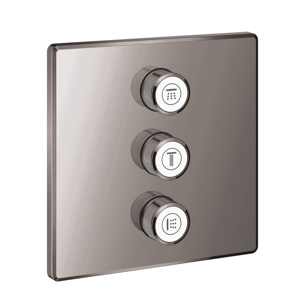 Внешняя часть переключателя потоков GROHE Grohtherm SmartControl на 3 положения, квадратная, темный графит глянец (29127A00)
