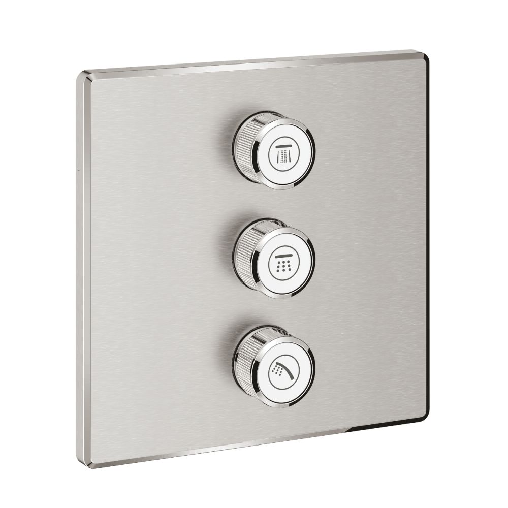 Внешняя часть переключателя потоков GROHE Grohtherm SmartControl на 3 положения, квадратная, суперсталь (29127DC0)