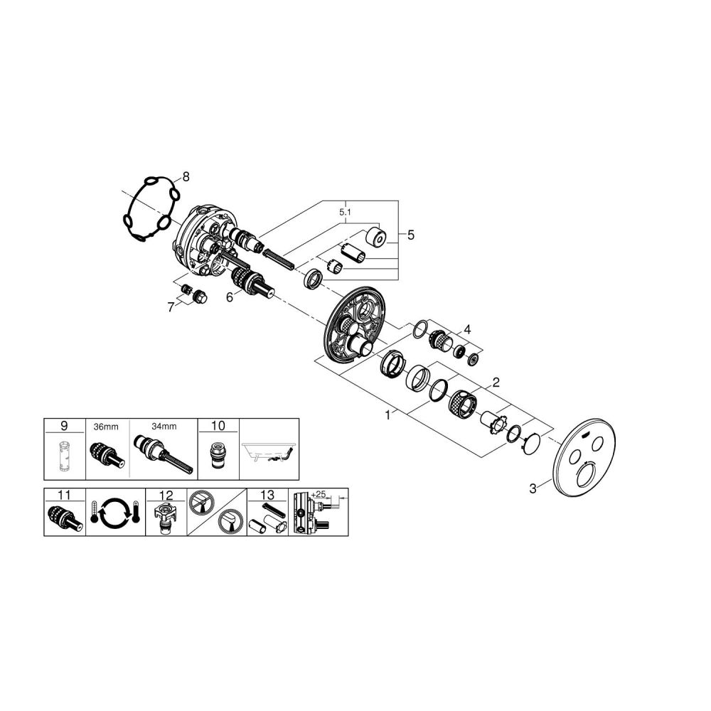 Внешняя часть термостата для душа GROHE Grohtherm SmartControl на 2 потребителя, круглая, хром (29119000)