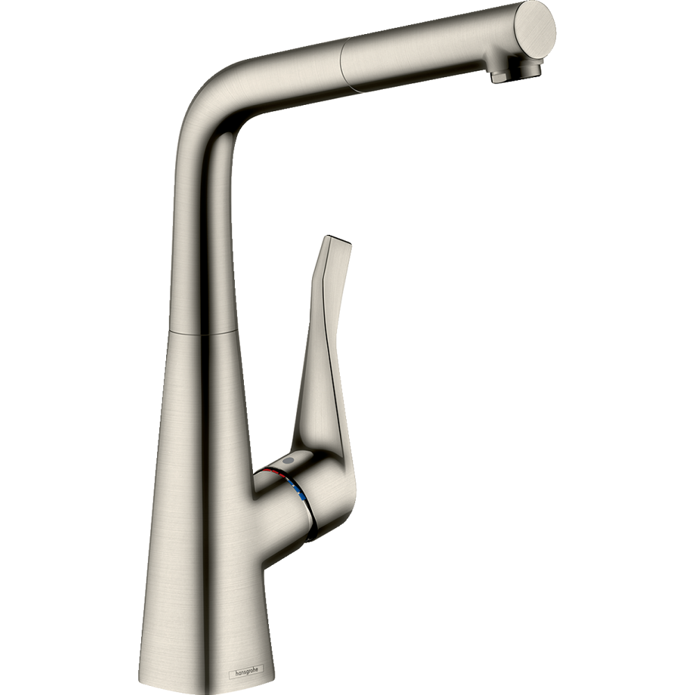 Смеситель для кухонной мойки hansgrohe Metris M71 320, с вытяжным изливом 14821800, под сталь