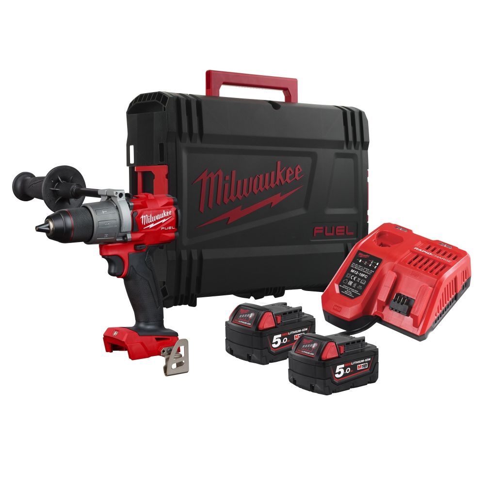 Аккумуляторная ударная дрель-шуруповерт Milwaukee M18 FPD2-502X, 18 В, 135 Нм, 2000 об/мин, 32000 уд/мин, с 2 АКБ 5 Ач и ЗУ, в кейсе, 4933464264