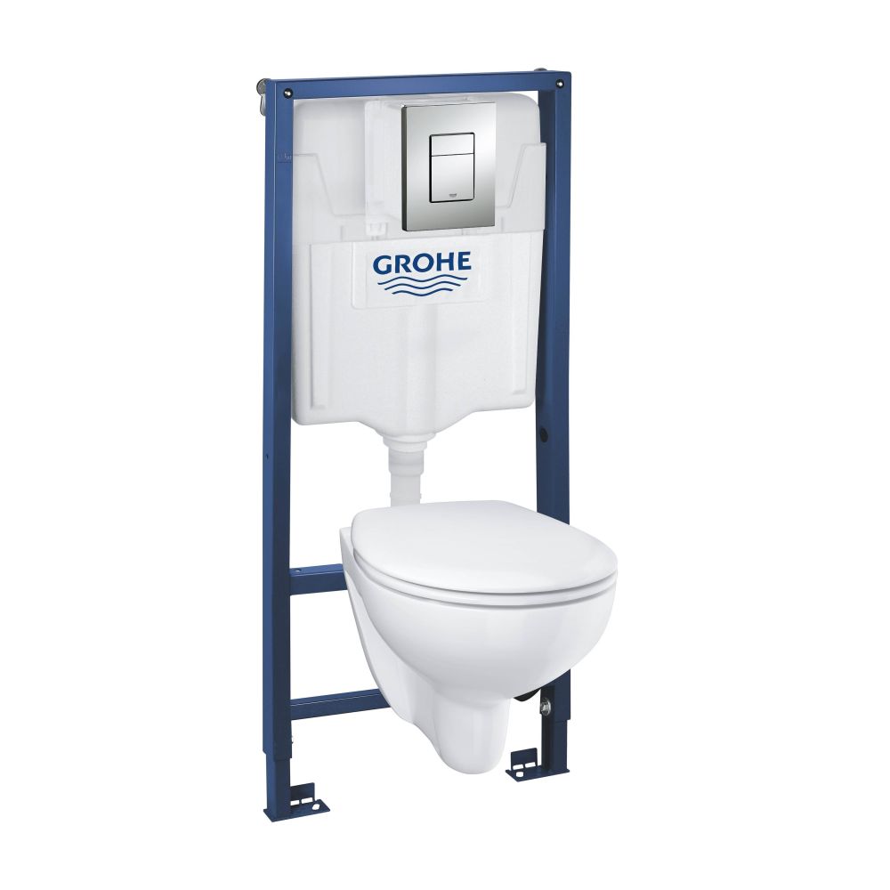 Система инсталляции GROHE Solido 5 в 1, с подвесным унитазом Bau Ceramic и панелью смыва Skate Cosmopolitan (39586000)