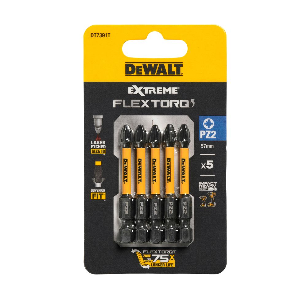 Бита DEWALT PZ2, 57 мм, HEX, 5 шт. (DT7391T-QZ)