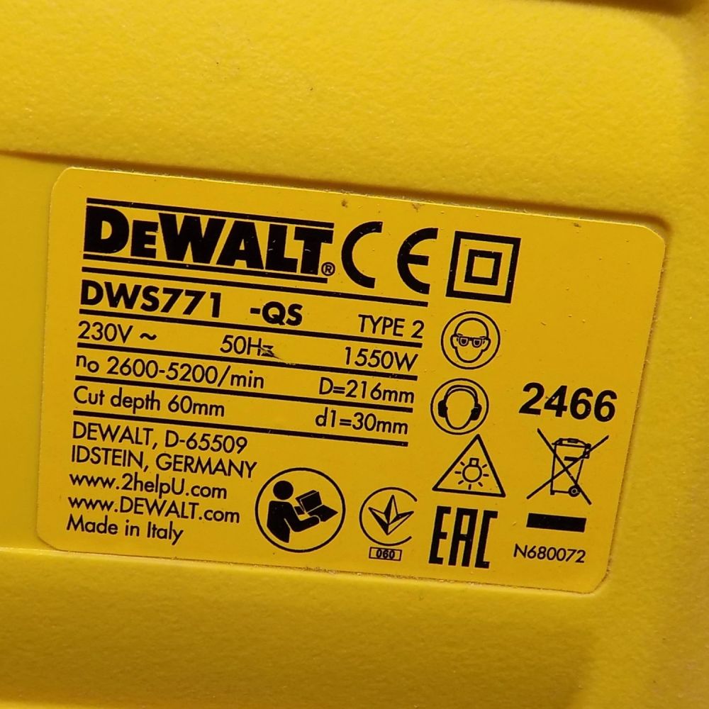 Торцовочная пила DEWALT DWS771, 1550 Вт, 216 мм, 5200 об/мин (DWS771-QS)