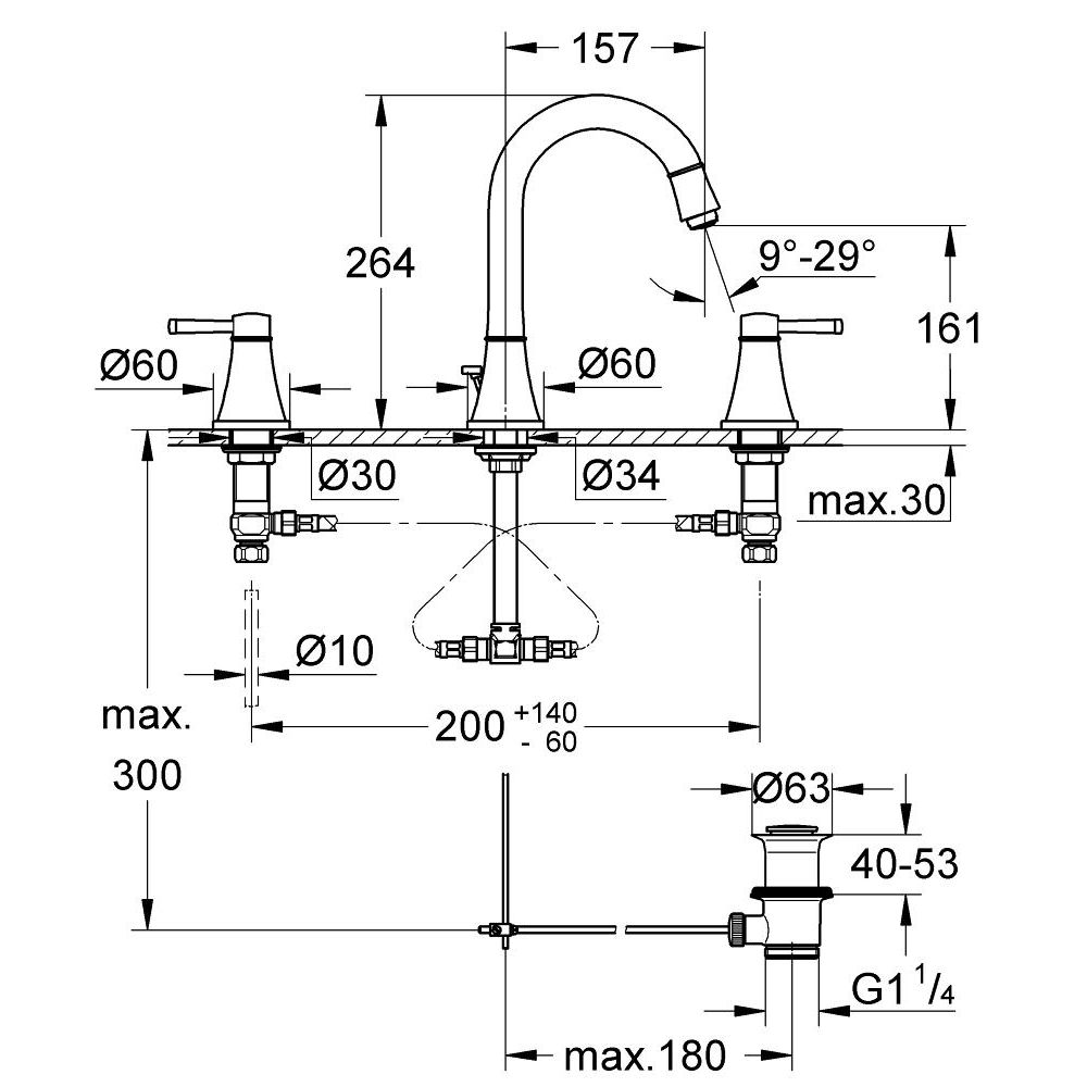 Смеситель для раковины GROHE Grandera на 3 отверстия, M-size, хром (20389000)