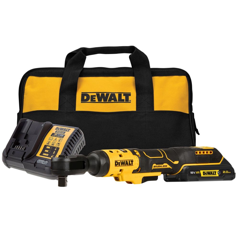 Аккумуляторный угловой гайковерт DEWALT DCF512D1, с трещоткой, 18 В, 95 Нм, 250 об/мин, с АКБ 2 Ач и ЗУ, в сумке (DCF512D1-QW)