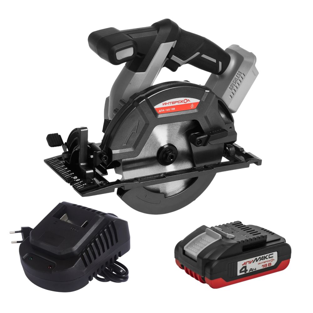 Аккумуляторная дисковая пила ИНТЕРСКОЛ ДПА-165/18В, 18 В, 165 мм, 5000 об/мин, с АКБ 4 Ач и ЗУ (577.0.0.70-B4C)