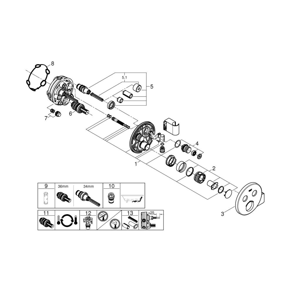Внешняя часть термостата для душа GROHE Grohtherm SmartControl на 2 потребителя, хром (29120000)