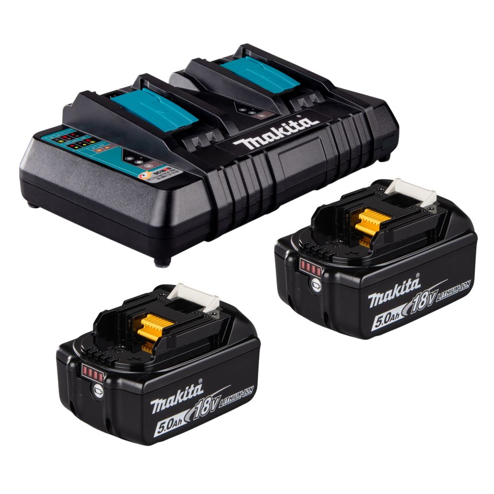 Набор Makita: 2 аккумулятора BL1850B, Li-Ion, 18 В, 5 Ач и двойное быстрое ЗУ DC18RD, 7.2-18 В, 2x9 А, 191L75-3