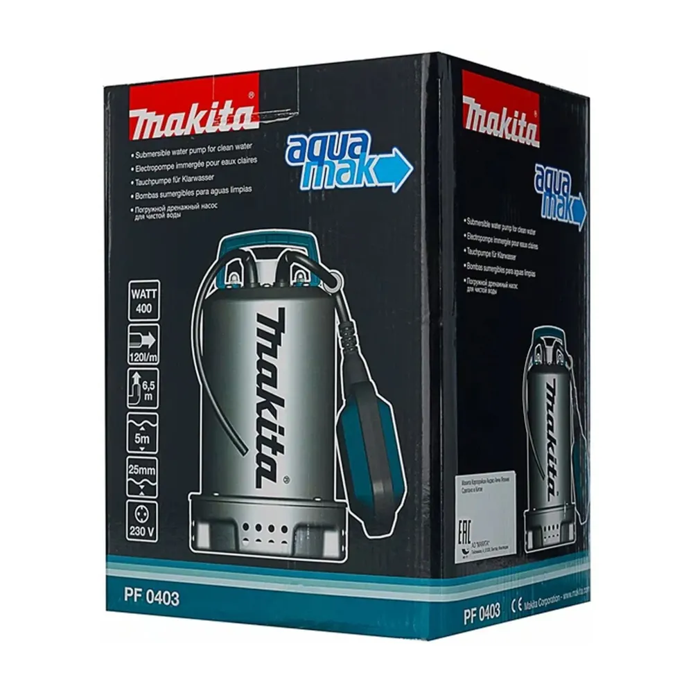 Дренажный насос Makita PF0403, 400 Вт, 0.6 бар, 120 л/мин