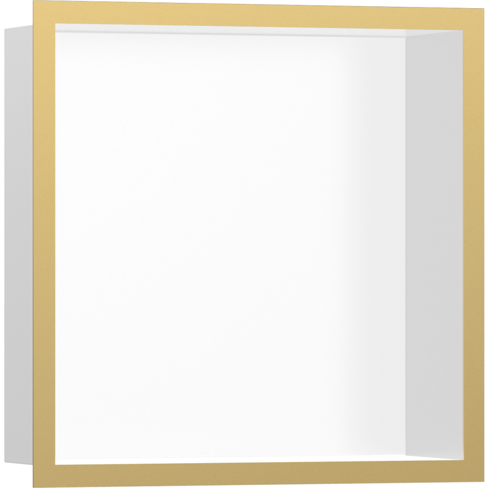 Настенный короб hansgrohe XtraStoris Individual с цветом корпуса матовый белый и дизайнерской рамой, 30х30х10 см 56099990, полированное золото