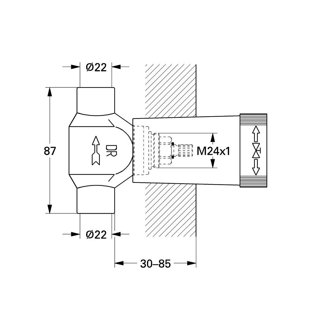 Встраиваемая часть вентиля GROHE, резьба 3/4″ для пайки Ø22 мм (29804000)