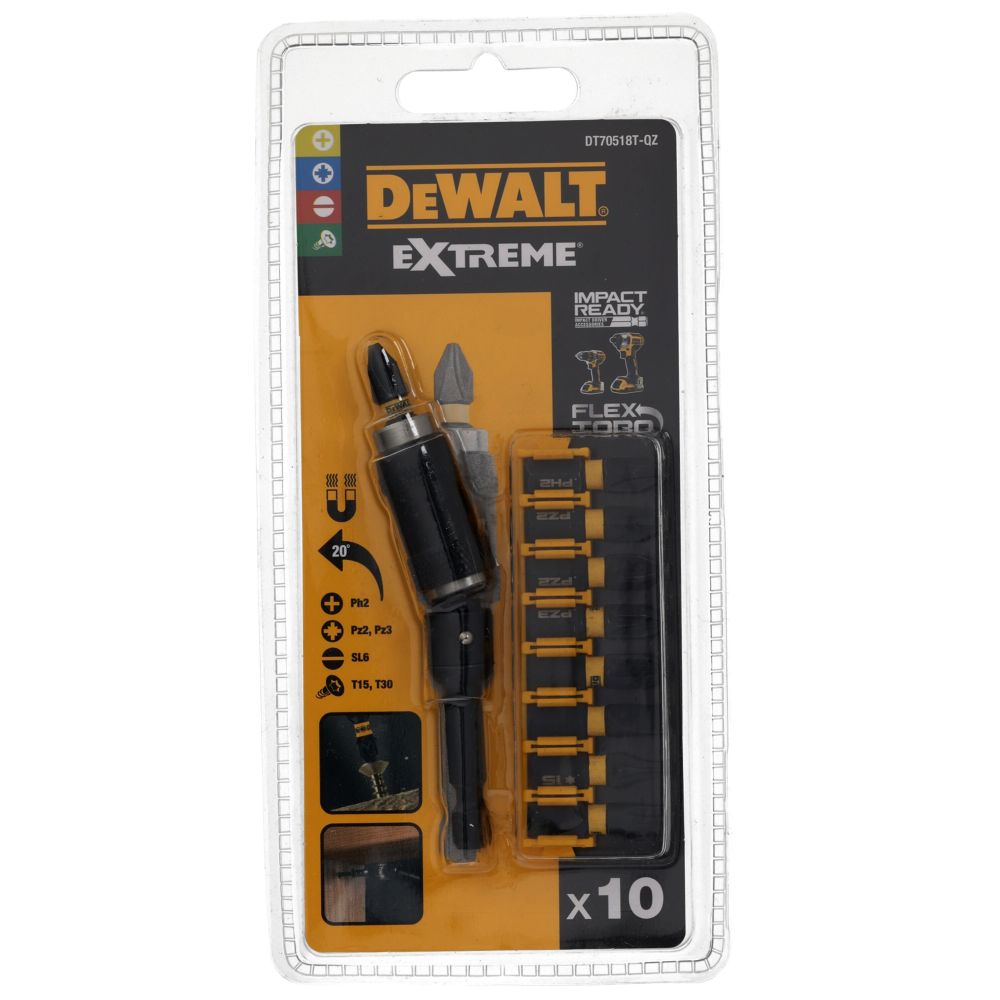 Бита DEWALT PH2,PZ2,PZ3,T15,T30,SL6, 25 мм, шестигранный (HEX), 10 шт. (DT70518T-QZ)