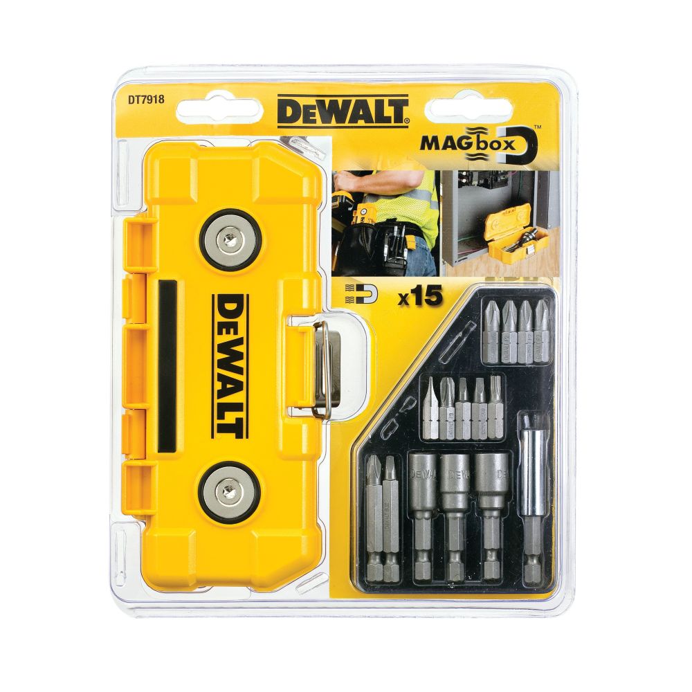 Набор бит и торцевых головок DEWALT DT7918, в магнитном боксе MAGBox 15 предметов