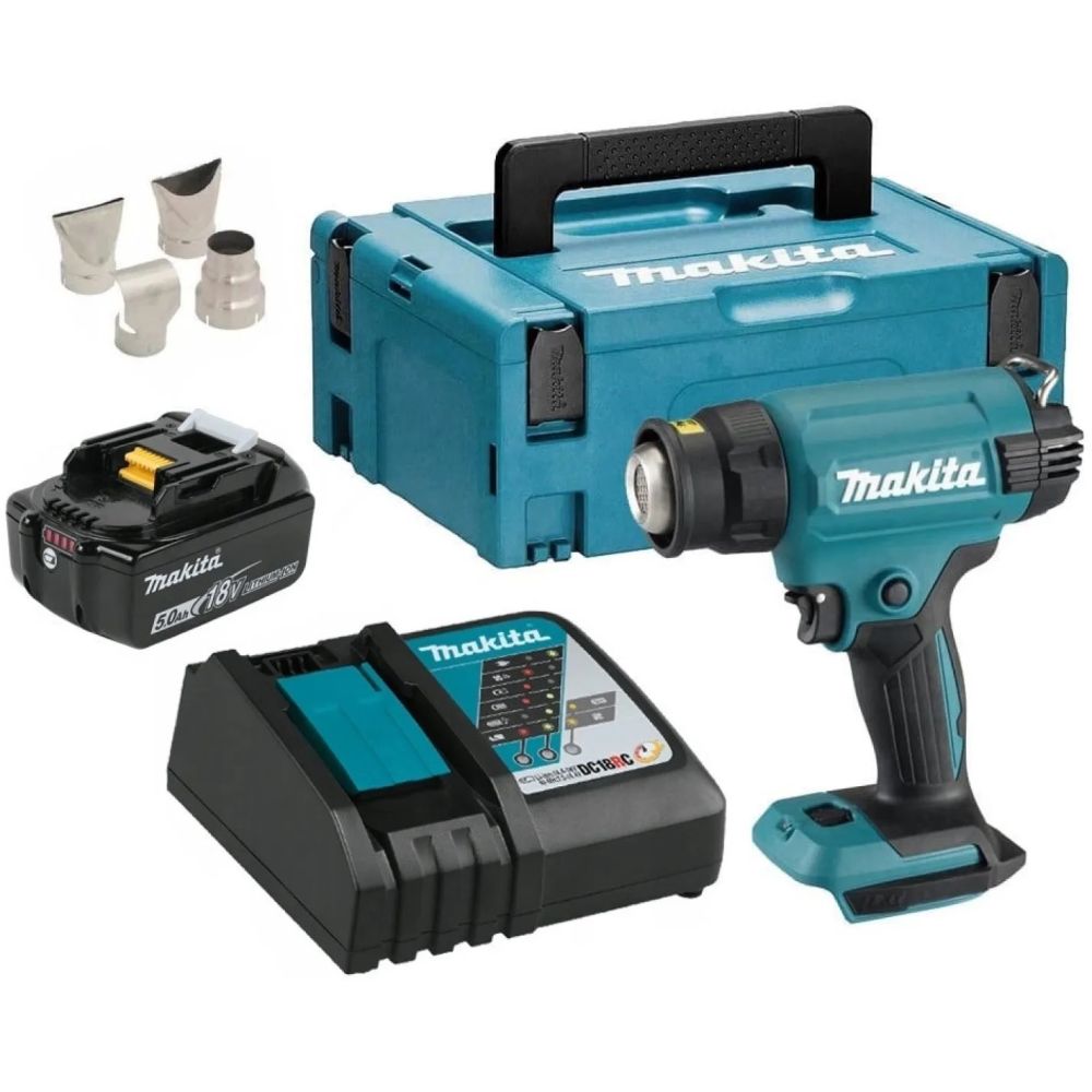 Аккумуляторный тепловой пистолет (фен) Makita LXT 18В, 1 режим, 550°, с АКБ 5 Ач и ЗУ, в кейсе MakPac, DHG180RT1J