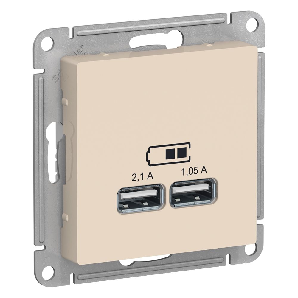 Розетка USB двойная для зарядки Systeme Electric (Schneider Electric) AtlasDesign 5В, бежевая ATN000233