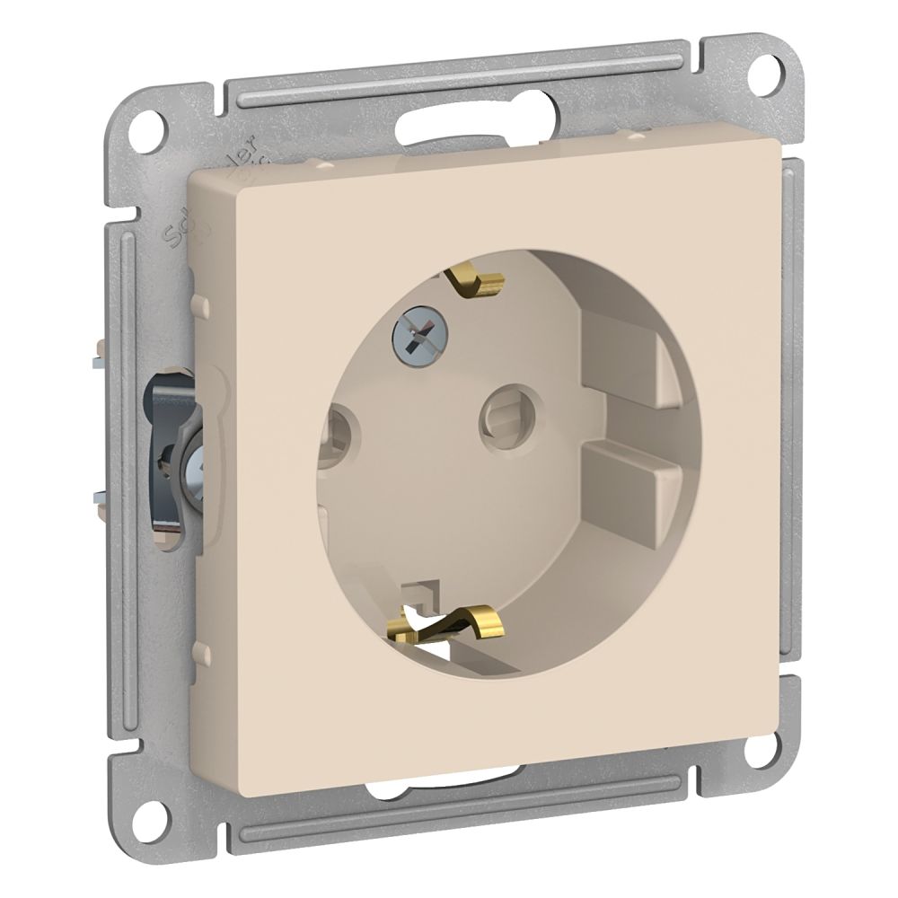 Розетка с заземлением со шторками Systeme Electric (Schneider Electric) AtlasDesign 16А, бежевая ATN000245/3, 3 шт.
