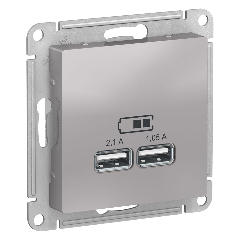 Розетка USB двойная для зарядки Systeme Electric (Schneider Electric) AtlasDesign 5В, алюминий ATN000333