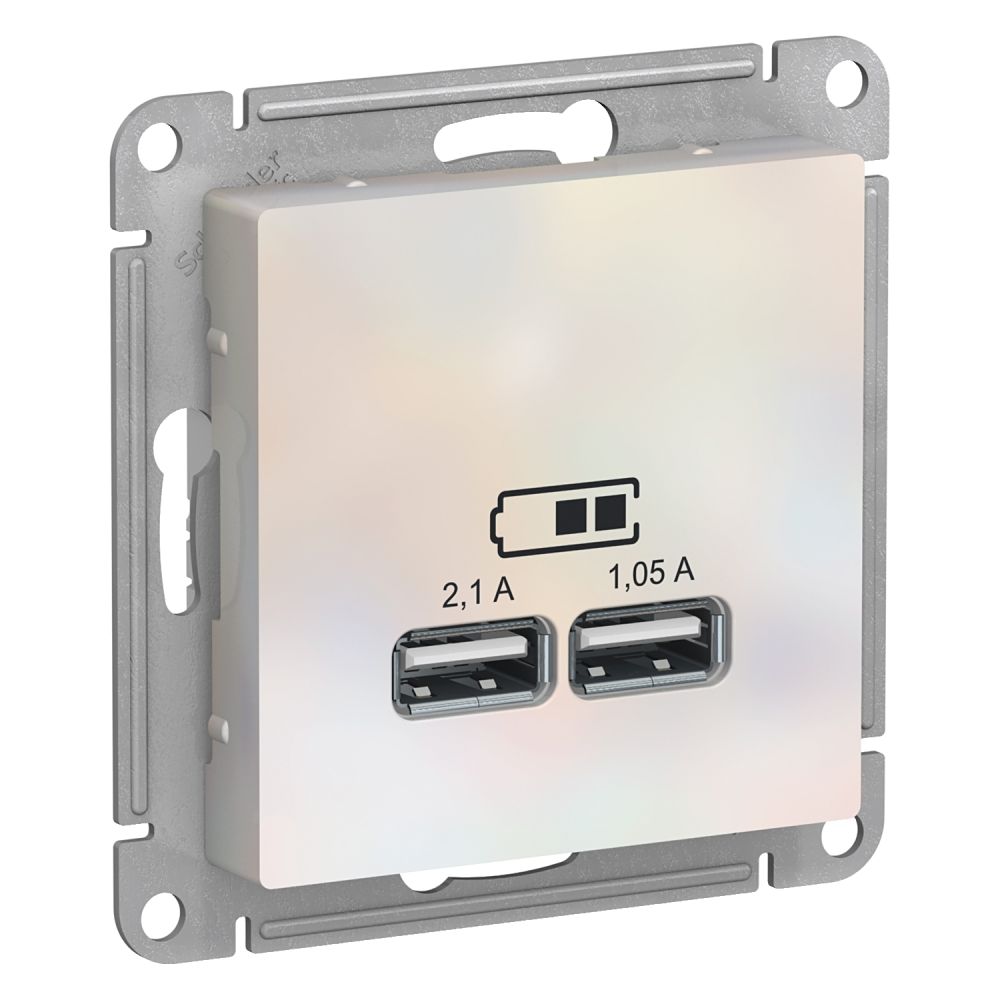 Розетка USB двойная для зарядки Systeme Electric (Schneider Electric) AtlasDesign 5В, жемчуг ATN000433