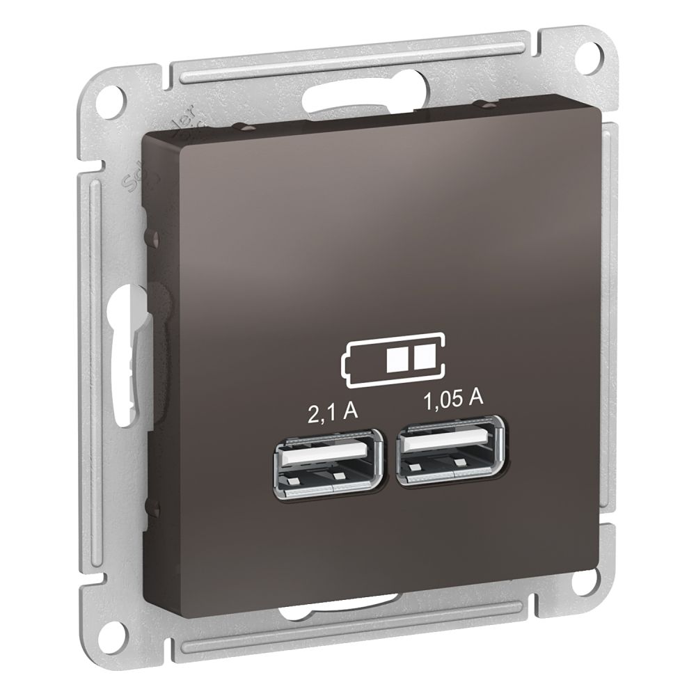 Розетка USB двойная для зарядки Systeme Electric (Schneider Electric) AtlasDesign 5В, мокко ATN000633
