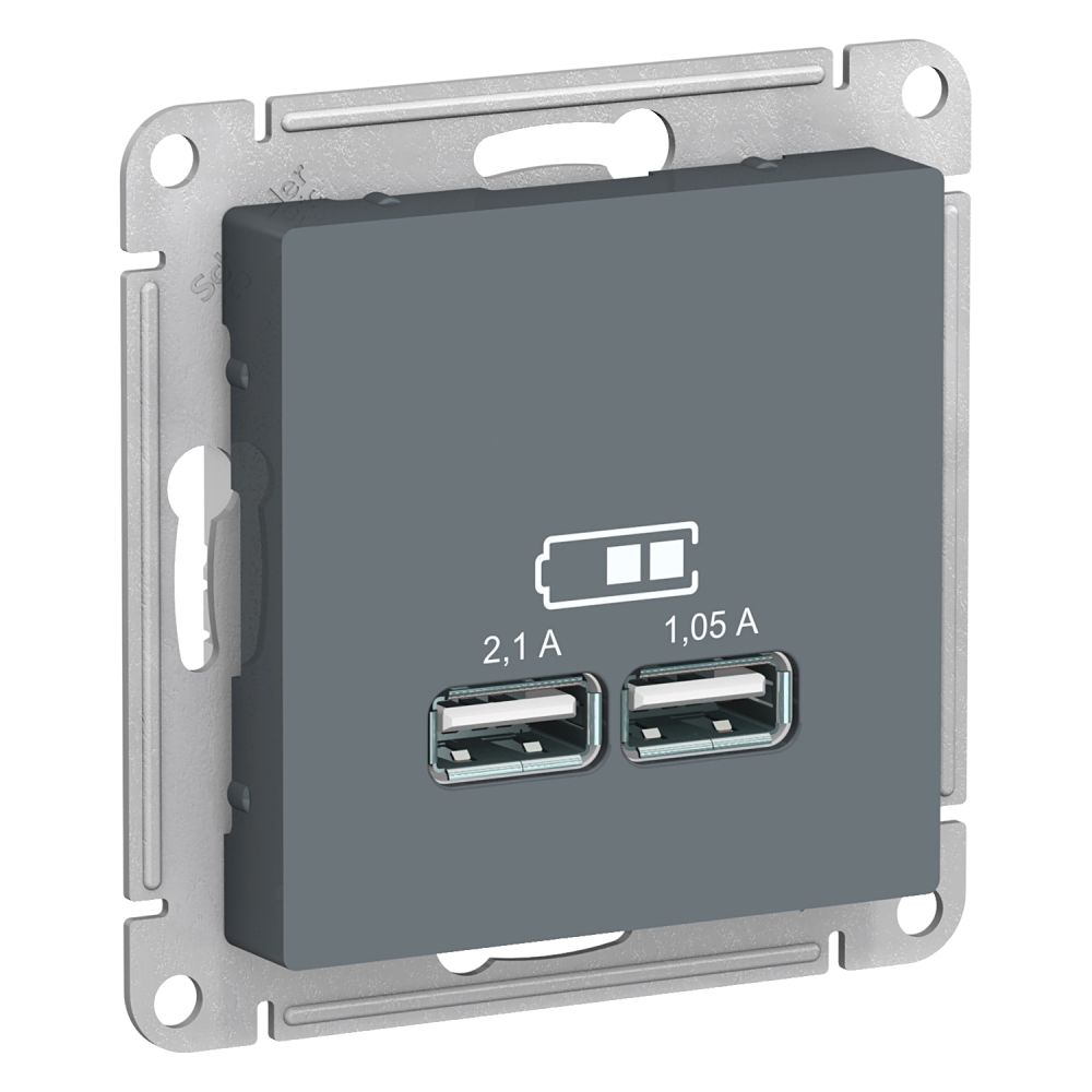 Розетка USB двойная для зарядки Systeme Electric (Schneider Electric) AtlasDesign 5В, грифель ATN000733
