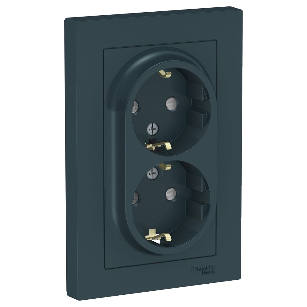 Розетка двойная с заземлением со шторками в сборе Systeme Electric (Schneider Electric) AtlasDesign 16А, изумруд ATN000826