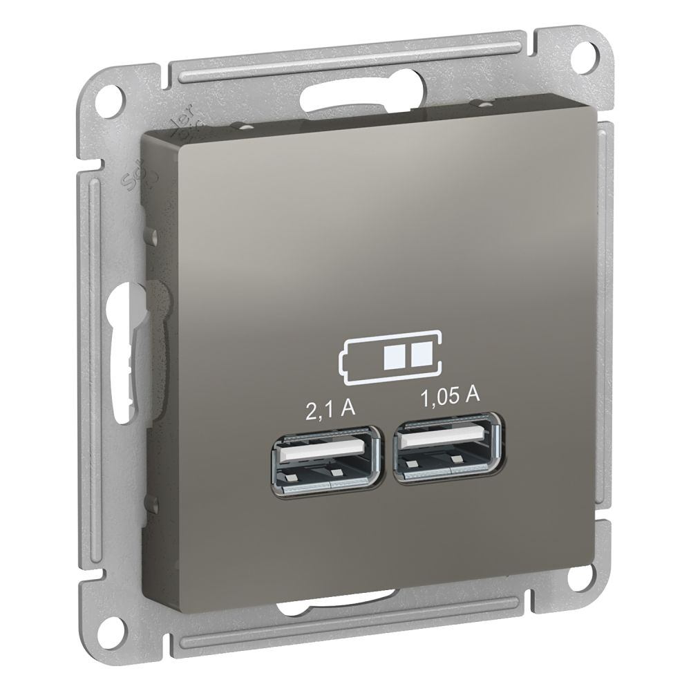 Розетка USB двойная для зарядки Systeme Electric (Schneider Electric) AtlasDesign 5В, сталь ATN000933