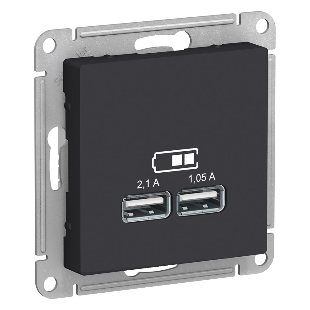 Розетка USB двойная для зарядки Systeme Electric (Schneider Electric) AtlasDesign 5В, карбон ATN001033