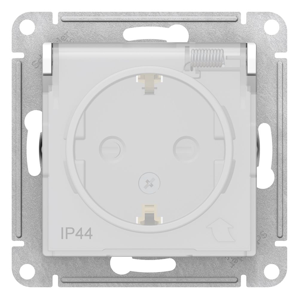 Розетка с заземлением со шторками с крышкой IP44, Systeme Electric (Schneider Electric) AtlasDesign белая ATN440146/3, 3 шт.