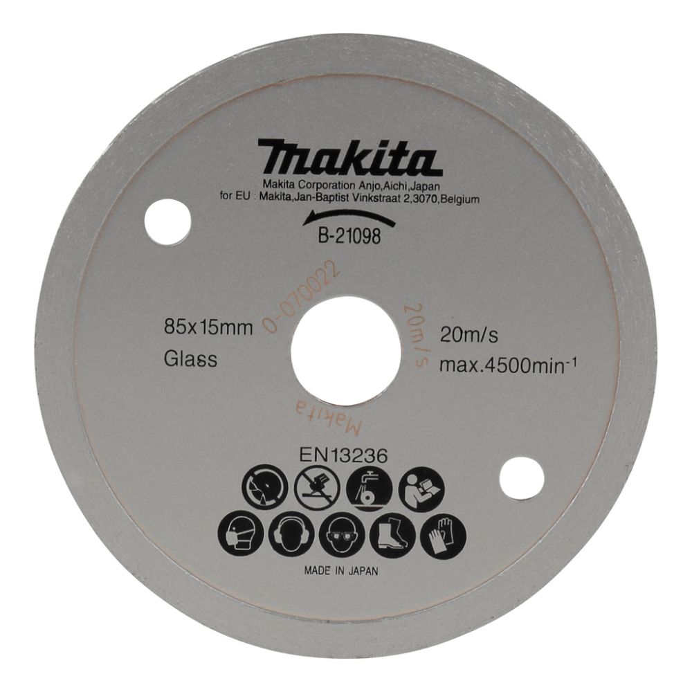 Алмазный диск Makita сплошной, по стеклу, 85x15x1, 8x5 мм (мокрый рез), B-21098